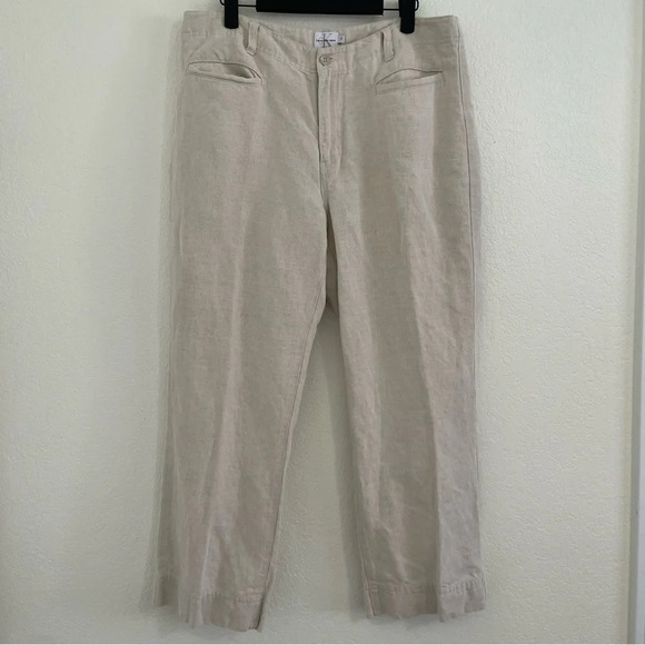 Y2K CALVIN KLEIN JEANS Flax/Cotton Blend Capri Cropped Cream Color Pants size 12 - Picture 1 of 6